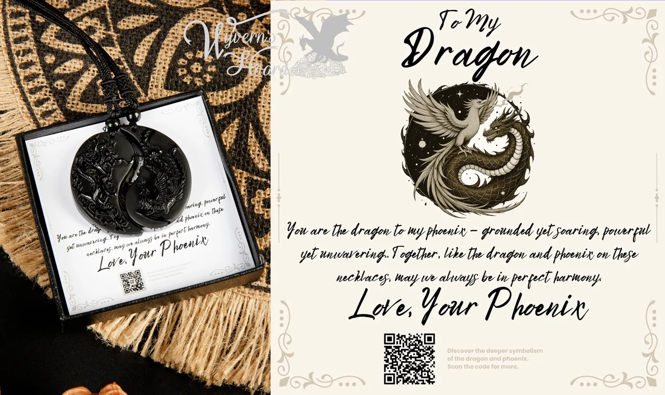 Obsidian Dragon & Phoenix Couple Necklaces