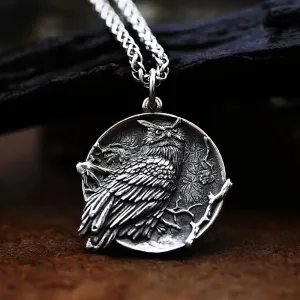 Owl On A Tree Branch Stainless Steel Pendant Necklace