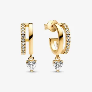 Pandora Yellow Gold Plated Dangling Heart Hoop Earrings