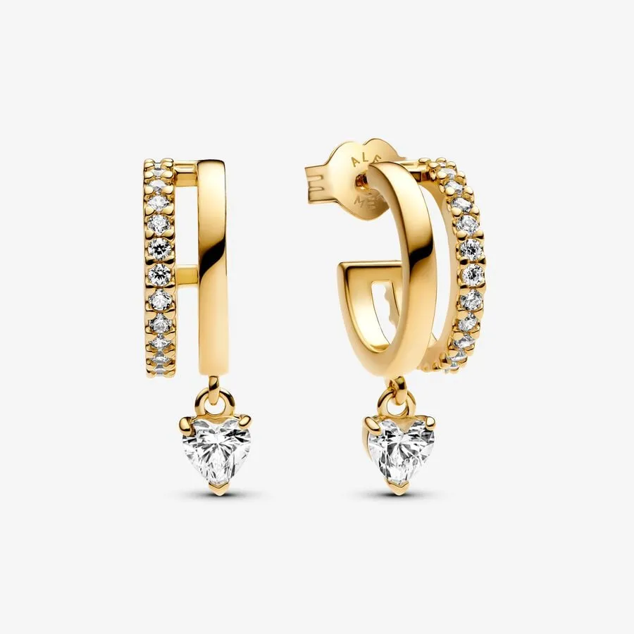 Pandora Yellow Gold Plated Dangling Heart Hoop Earrings