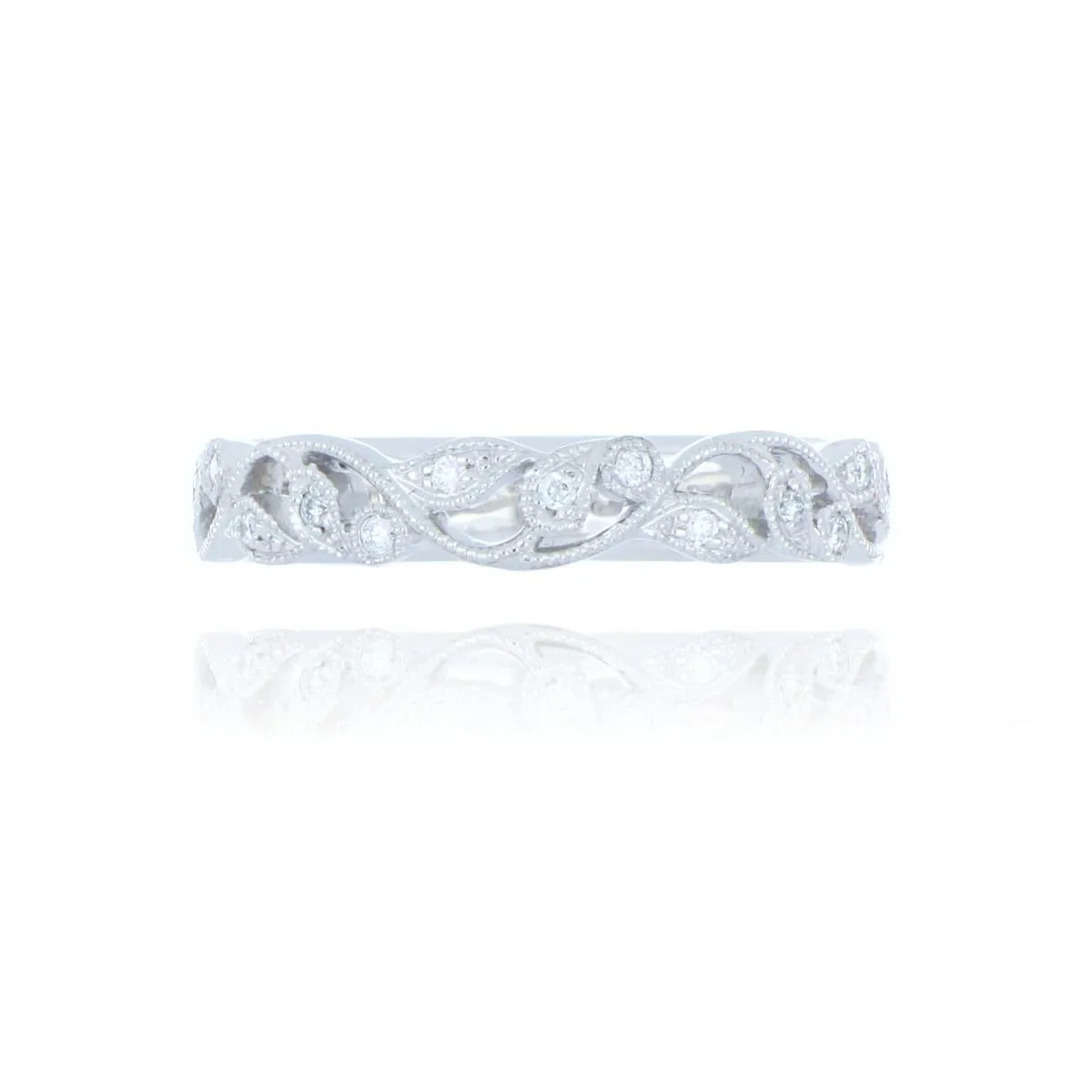 Platinum 0.08ct Diamond Filigree Leaf Eternity Style Ring