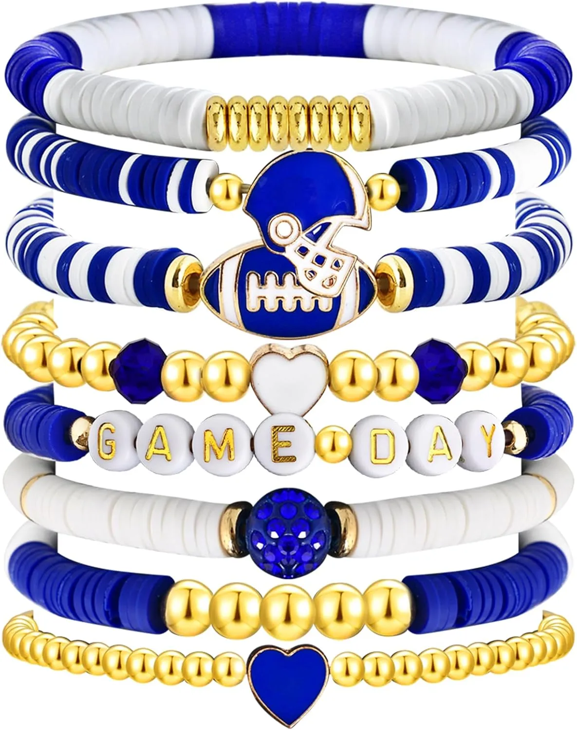 PLwelth 8Pcs Game Day Bracelets Set Heishi Bracelet for Women Men Clay Beaded Stretch Bracelets Football Charm Bracelets Stackable Friendship Bracelet Game Day Accessories Outfits Jewelry Gift for Her