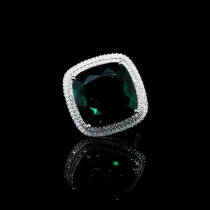 PREORDER | Large Cushion Green Emerald Gemstones Diamond Ring 14kt