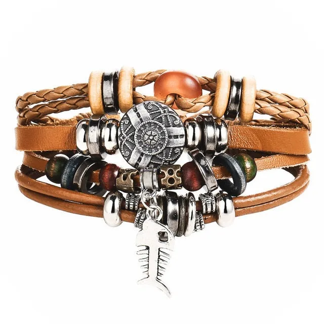 Punk Design Turkish Eye Bracelets For Unisex Wristband Owl Leather
