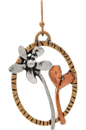 Rain Jewelry Multi Metal Oval Framed Flowers Earring