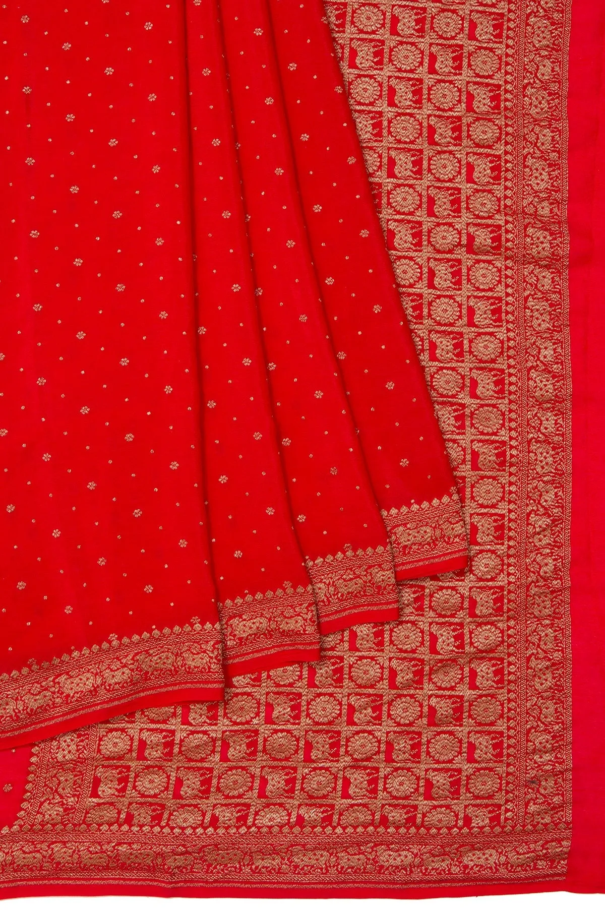 Red Banaras Georgette Saree with Brocade and Floral Motif Pallu