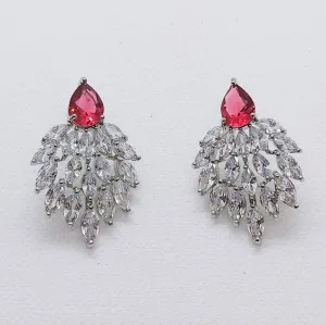 RED LEAF-CUBIC ZIRCONIA EARRINGS