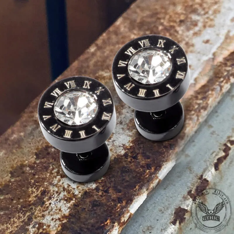 Roman Numeral Stainless Steel Punk Stud Earrings