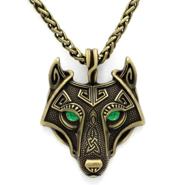 Runic Majesty: Viking Inspired Multicolor Wolf Head Necklace