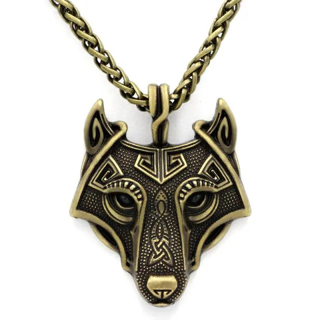 Runic Majesty: Viking Inspired Multicolor Wolf Head Necklace