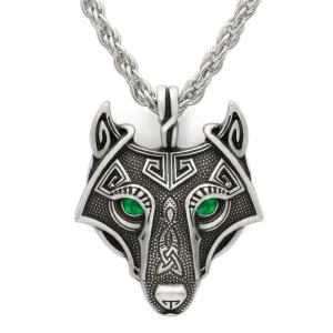 Runic Majesty: Viking Inspired Multicolor Wolf Head Necklace