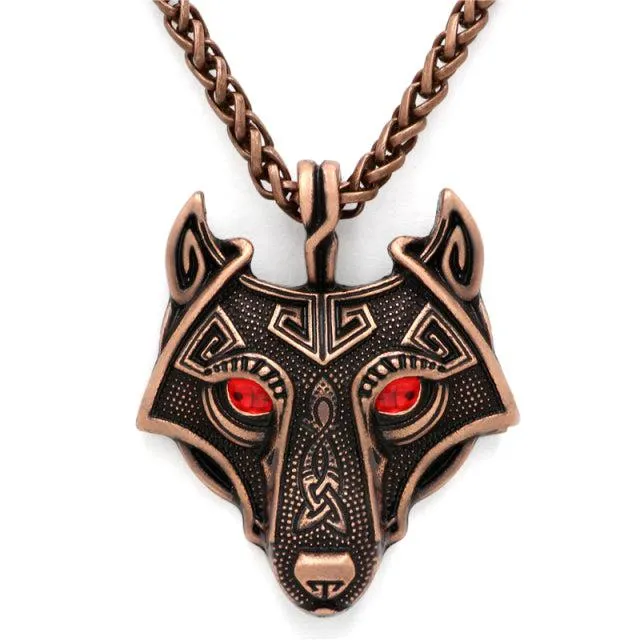 Runic Majesty: Viking Inspired Multicolor Wolf Head Necklace