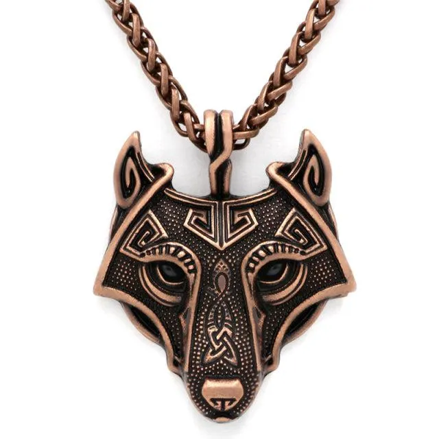 Runic Majesty: Viking Inspired Multicolor Wolf Head Necklace