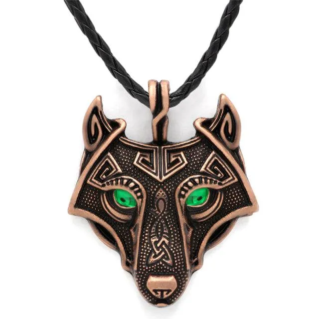 Runic Majesty: Viking Inspired Multicolor Wolf Head Necklace