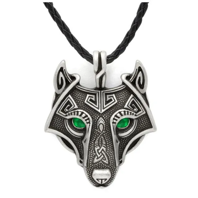 Runic Majesty: Viking Inspired Multicolor Wolf Head Necklace