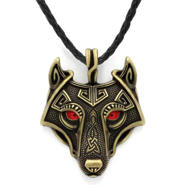 Runic Majesty: Viking Inspired Multicolor Wolf Head Necklace