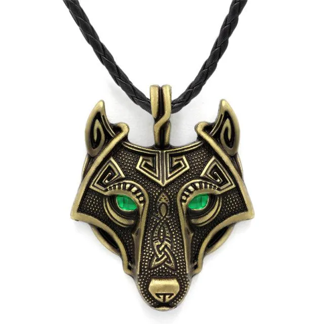 Runic Majesty: Viking Inspired Multicolor Wolf Head Necklace