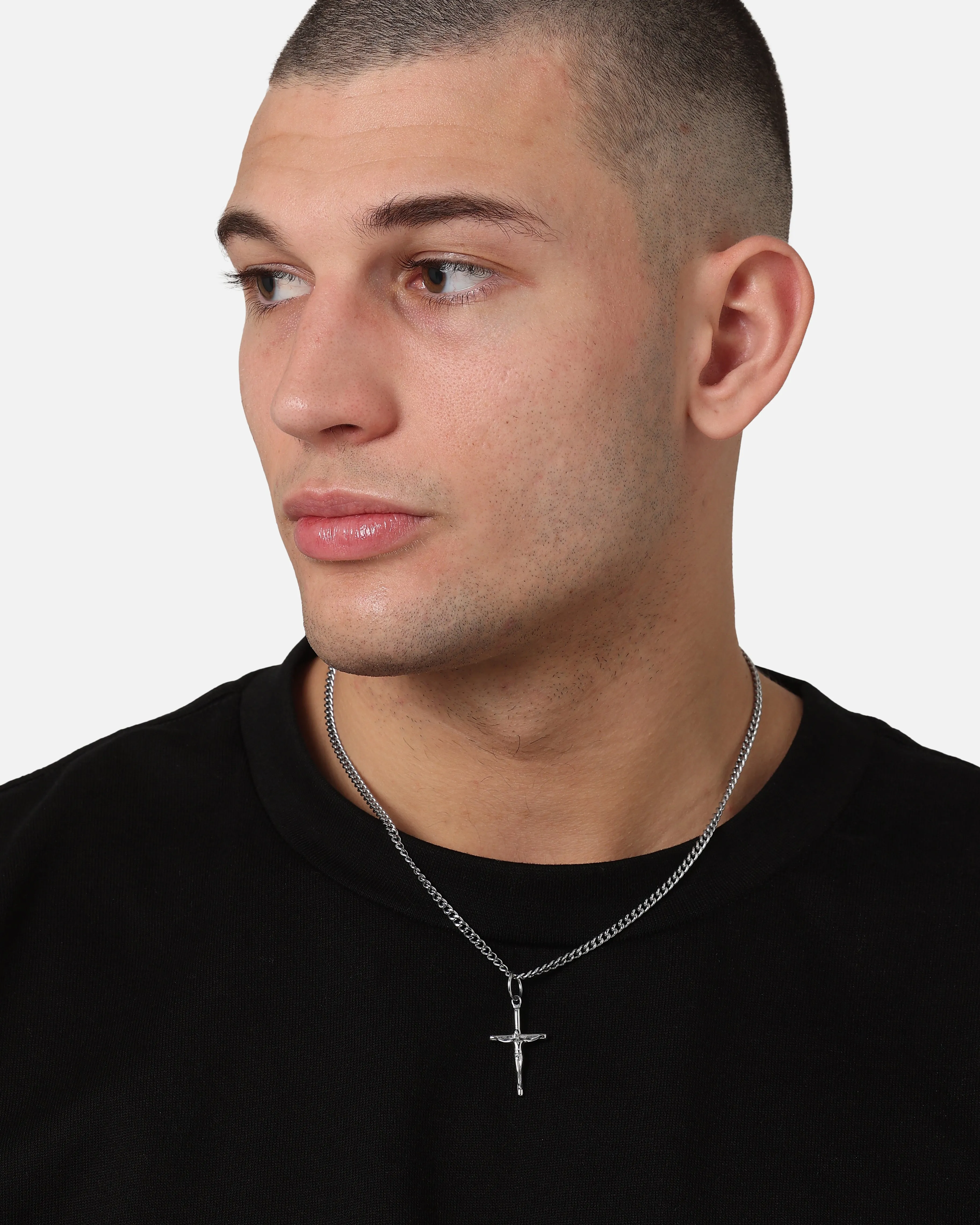 Saint Morta Crucifix Cuban Necklace White Gold