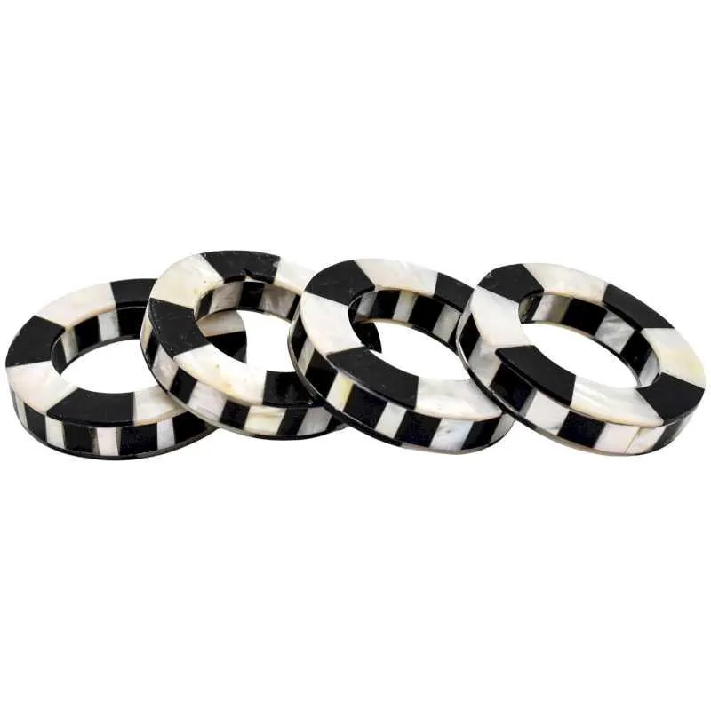 SET OF 4 NAPKIN RINGS MOTHER OF PEARL BLACK & WHITE 5.5x5.5x1cm
