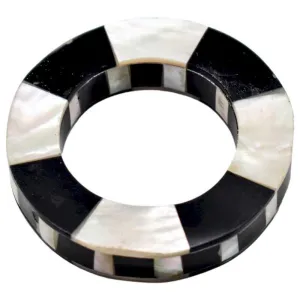 SET OF 4 NAPKIN RINGS MOTHER OF PEARL BLACK & WHITE 5.5x5.5x1cm