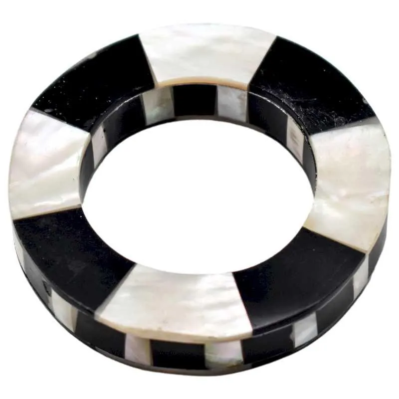 SET OF 4 NAPKIN RINGS MOTHER OF PEARL BLACK & WHITE 5.5x5.5x1cm