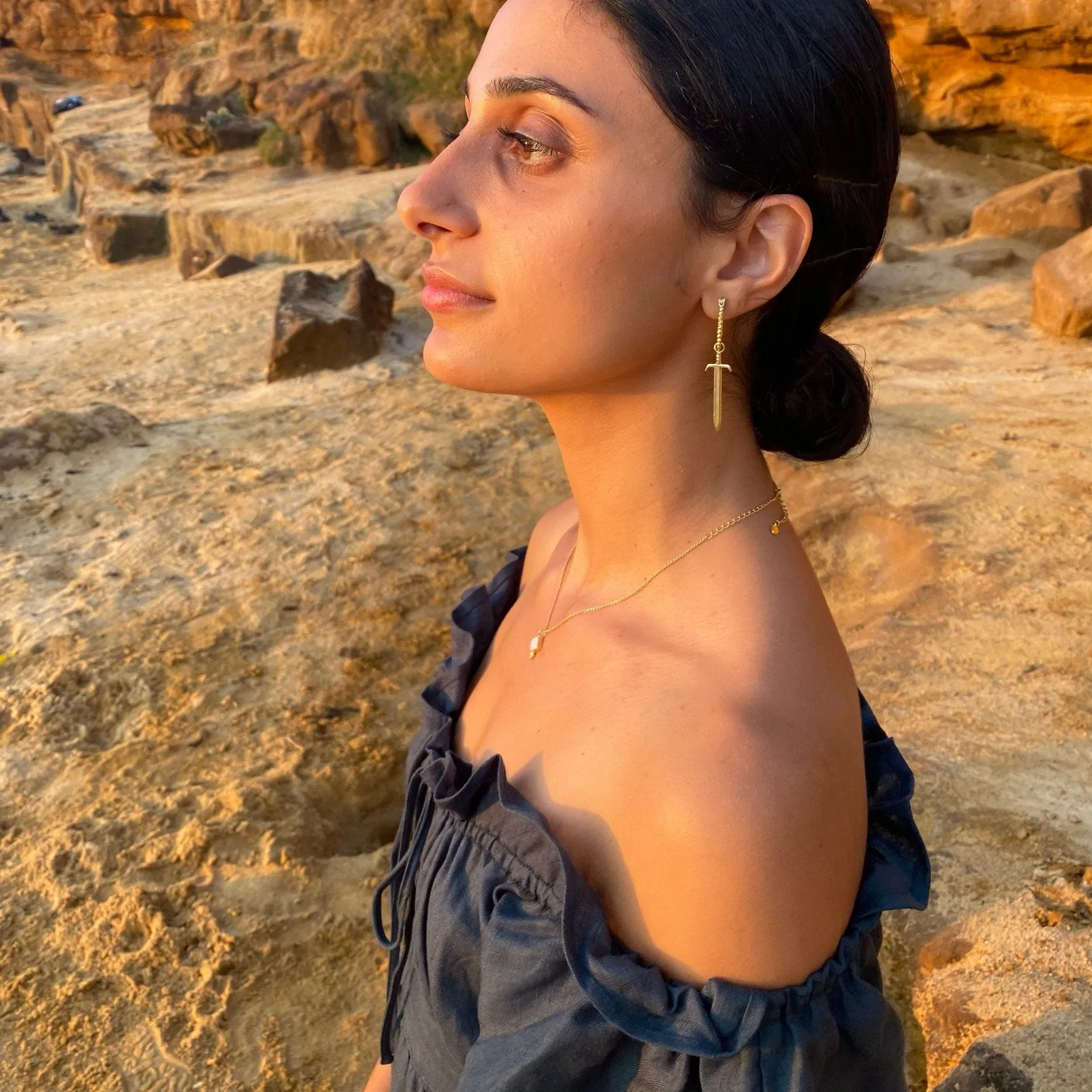 Sierra Sword Gold Earrings