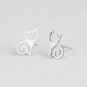 Silver Cat Minimalist Earrings