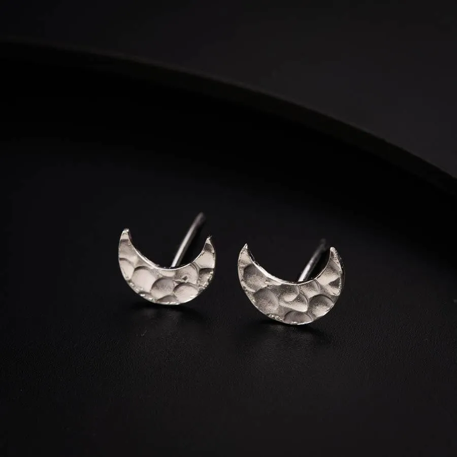 Silver Hammered Chandrakor Earrings : Small