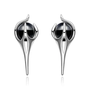 Simple Shape Inlaid Stone Sterling Silver Stud Earrings