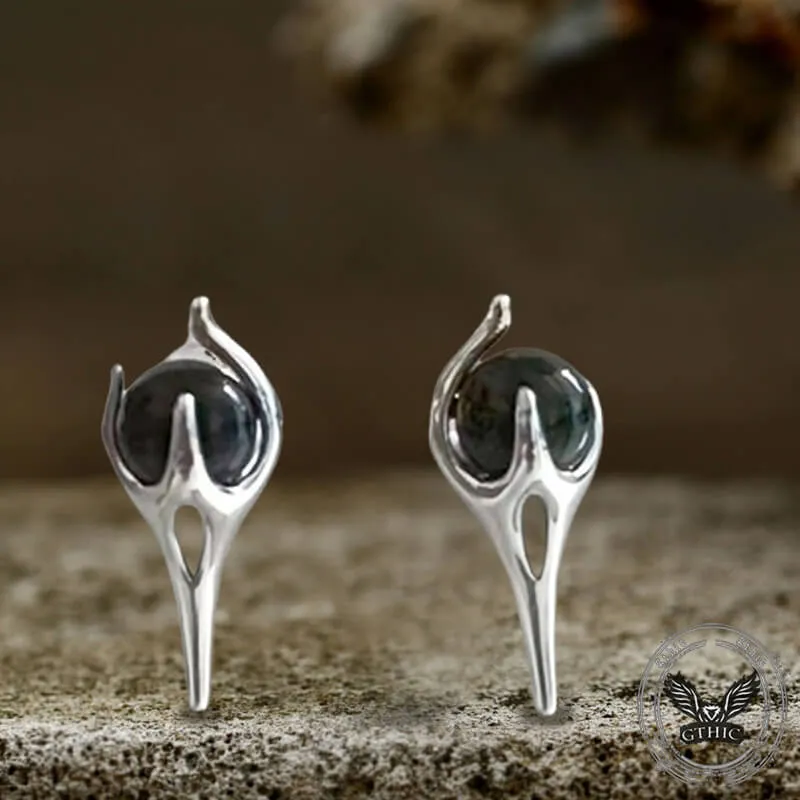 Simple Shape Inlaid Stone Sterling Silver Stud Earrings
