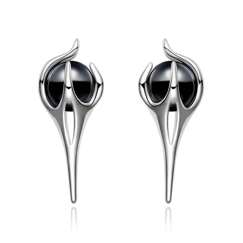 Simple Shape Inlaid Stone Sterling Silver Stud Earrings