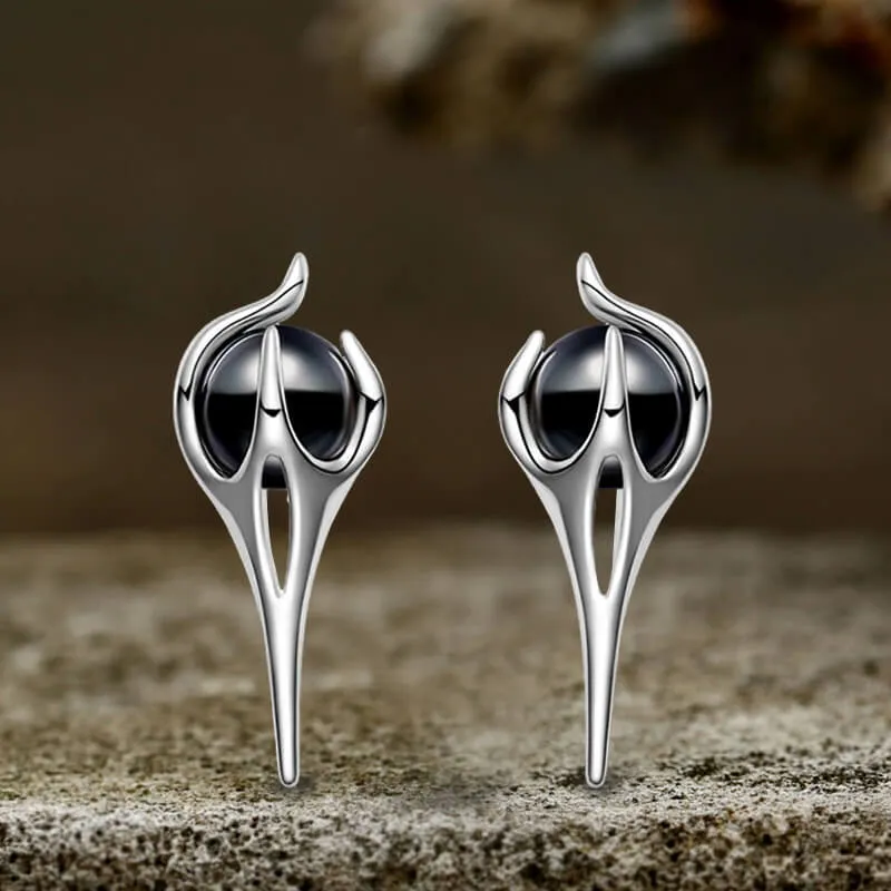Simple Shape Inlaid Stone Sterling Silver Stud Earrings