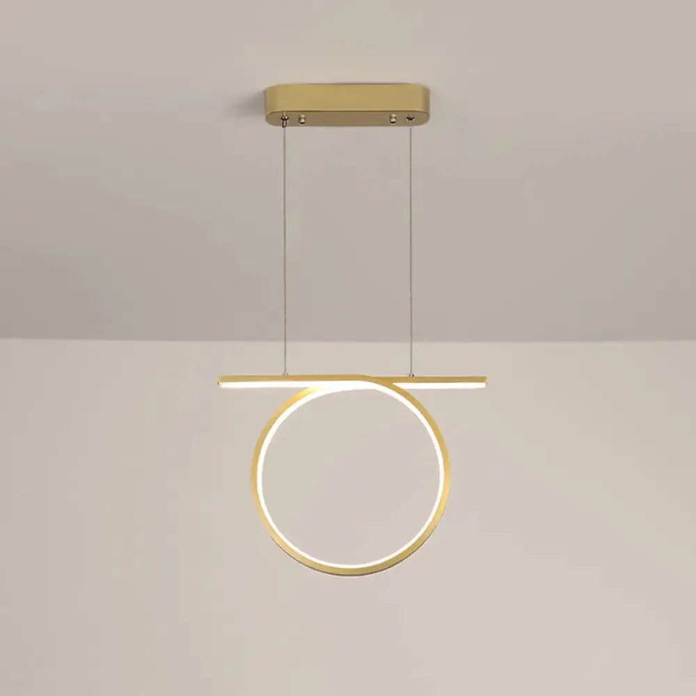 Sleek Gold Round Hanging Lamp Kit - Simplicity LED Metal Suspended Fixture, Warm/White Light