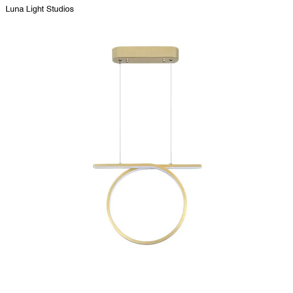 Sleek Gold Round Hanging Lamp Kit - Simplicity LED Metal Suspended Fixture, Warm/White Light