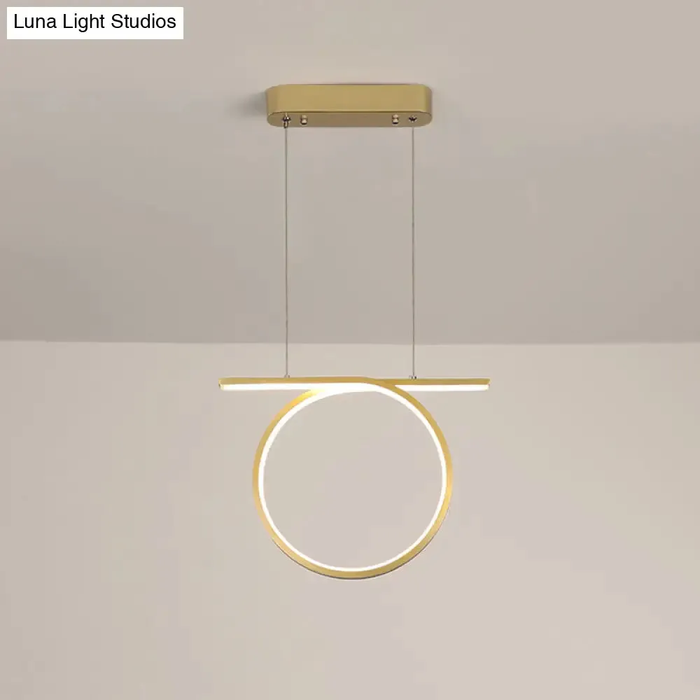 Sleek Gold Round Hanging Lamp Kit - Simplicity LED Metal Suspended Fixture, Warm/White Light