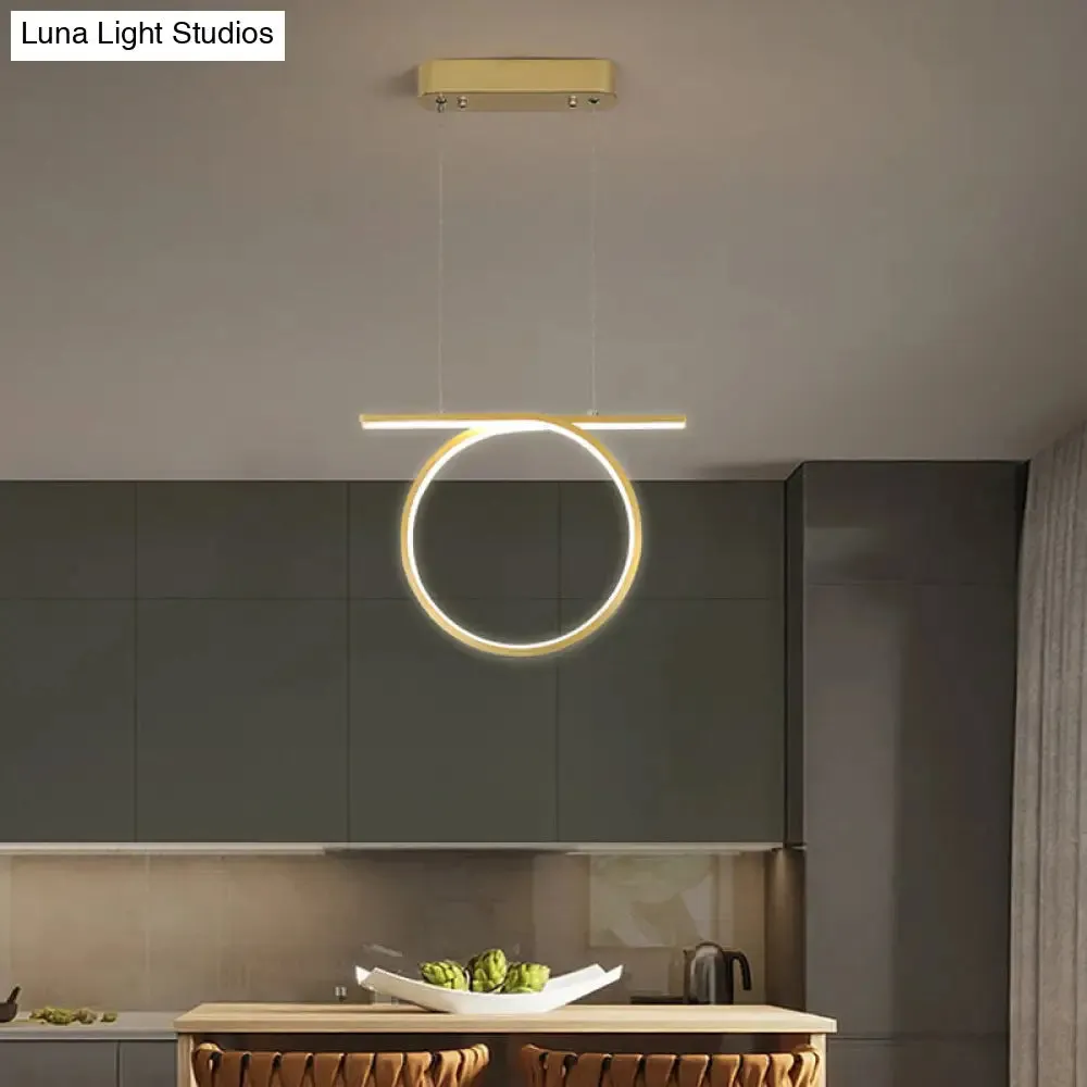 Sleek Gold Round Hanging Lamp Kit - Simplicity LED Metal Suspended Fixture, Warm/White Light