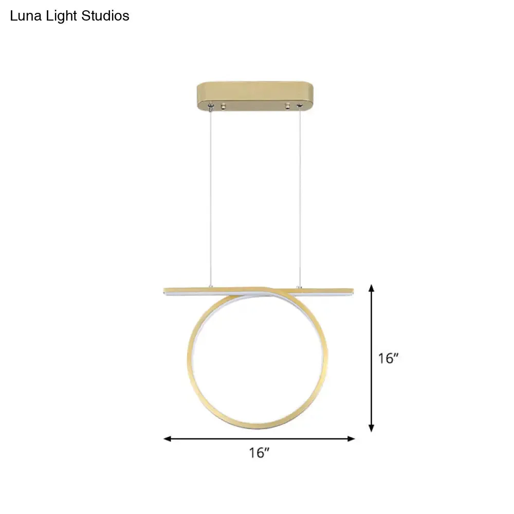 Sleek Gold Round Hanging Lamp Kit - Simplicity LED Metal Suspended Fixture, Warm/White Light