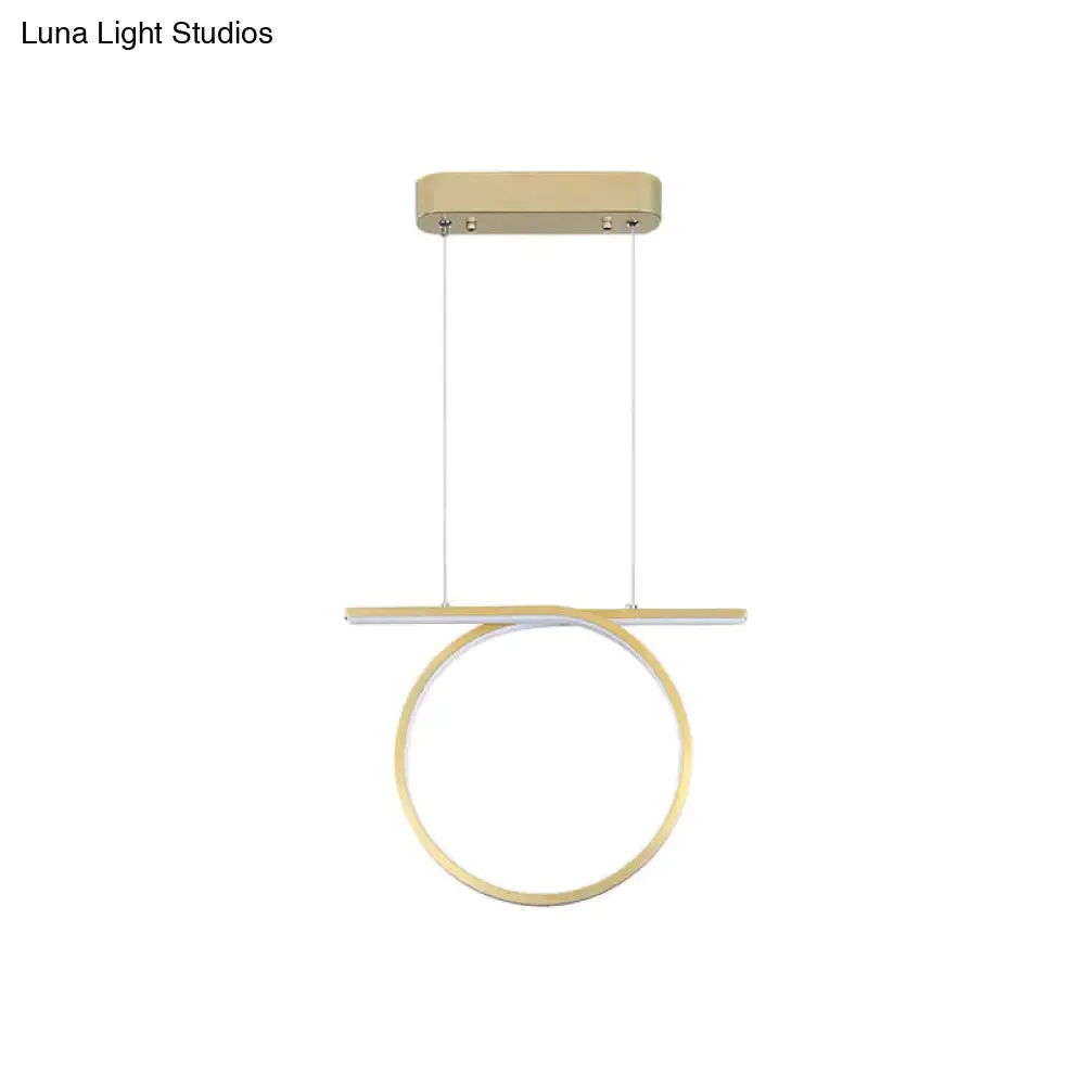 Sleek Gold Round Hanging Lamp Kit - Simplicity LED Metal Suspended Fixture, Warm/White Light