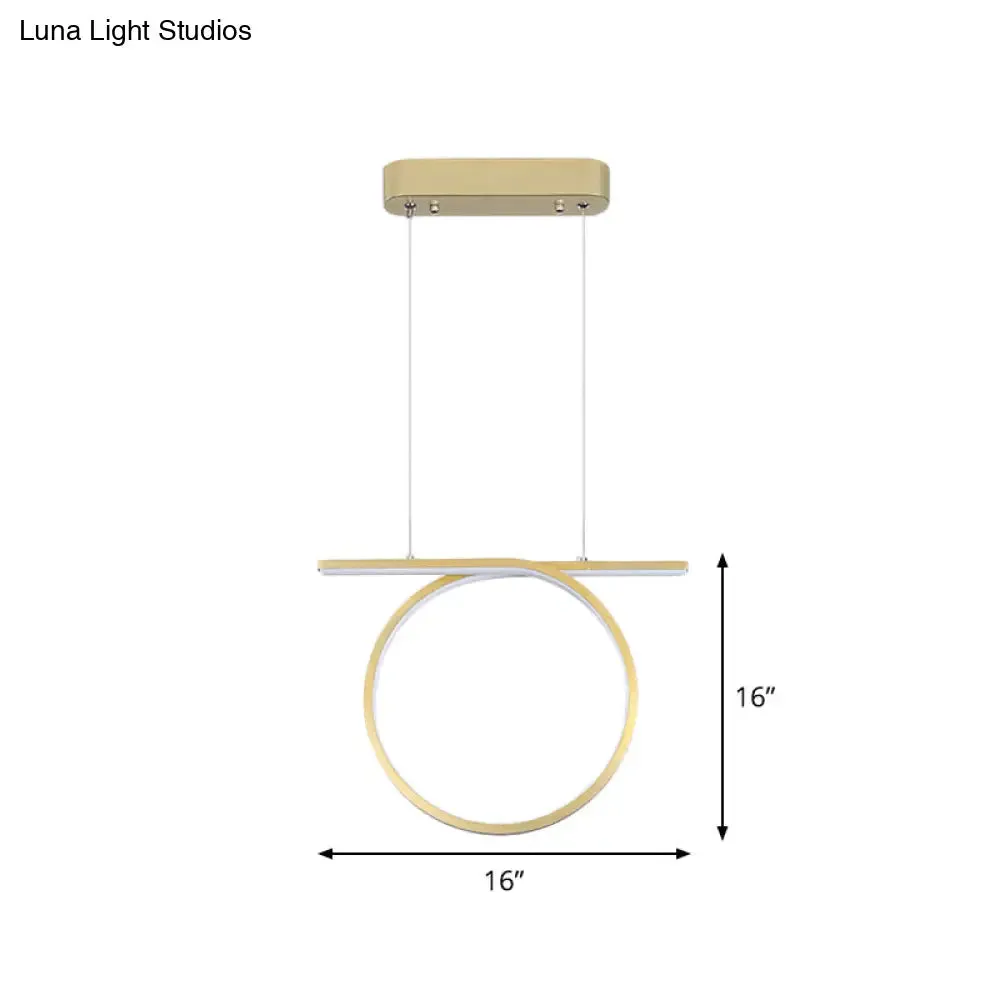 Sleek Gold Round Hanging Lamp Kit - Simplicity LED Metal Suspended Fixture, Warm/White Light