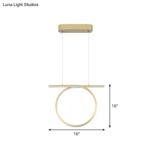 Sleek Gold Round Hanging Lamp Kit - Simplicity LED Metal Suspended Fixture, Warm/White Light