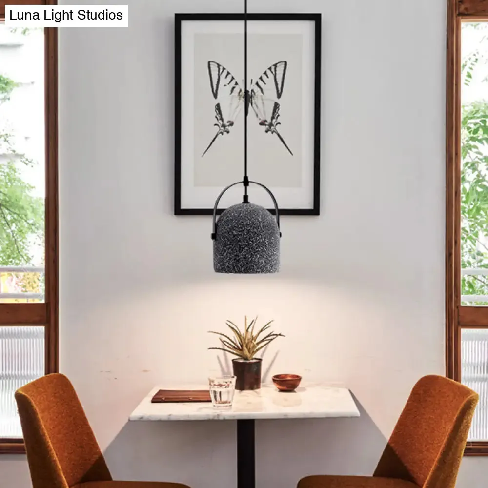 Sleek Single Pendant Light: Geometric Cement Ceiling Fixture for Modern Restaurants