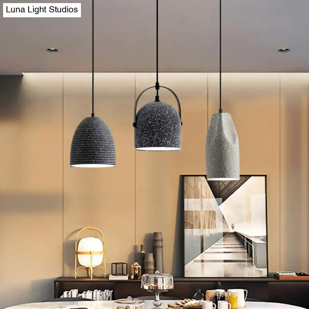 Sleek Single Pendant Light: Geometric Cement Ceiling Fixture for Modern Restaurants