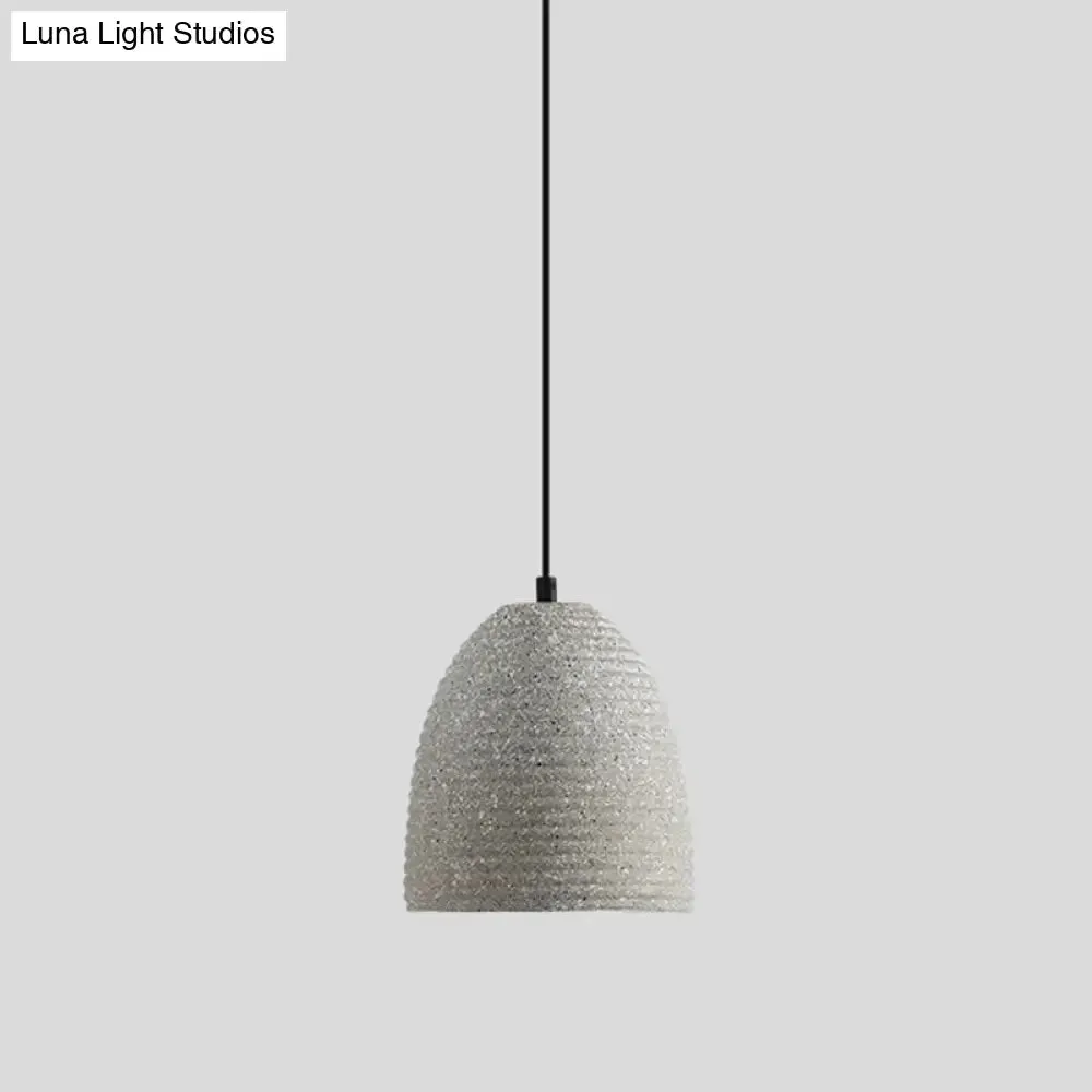 Sleek Single Pendant Light: Geometric Cement Ceiling Fixture for Modern Restaurants