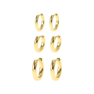 SMOOTH HOOPS TRIO EARRINGS  | Double 18K Gold Plated