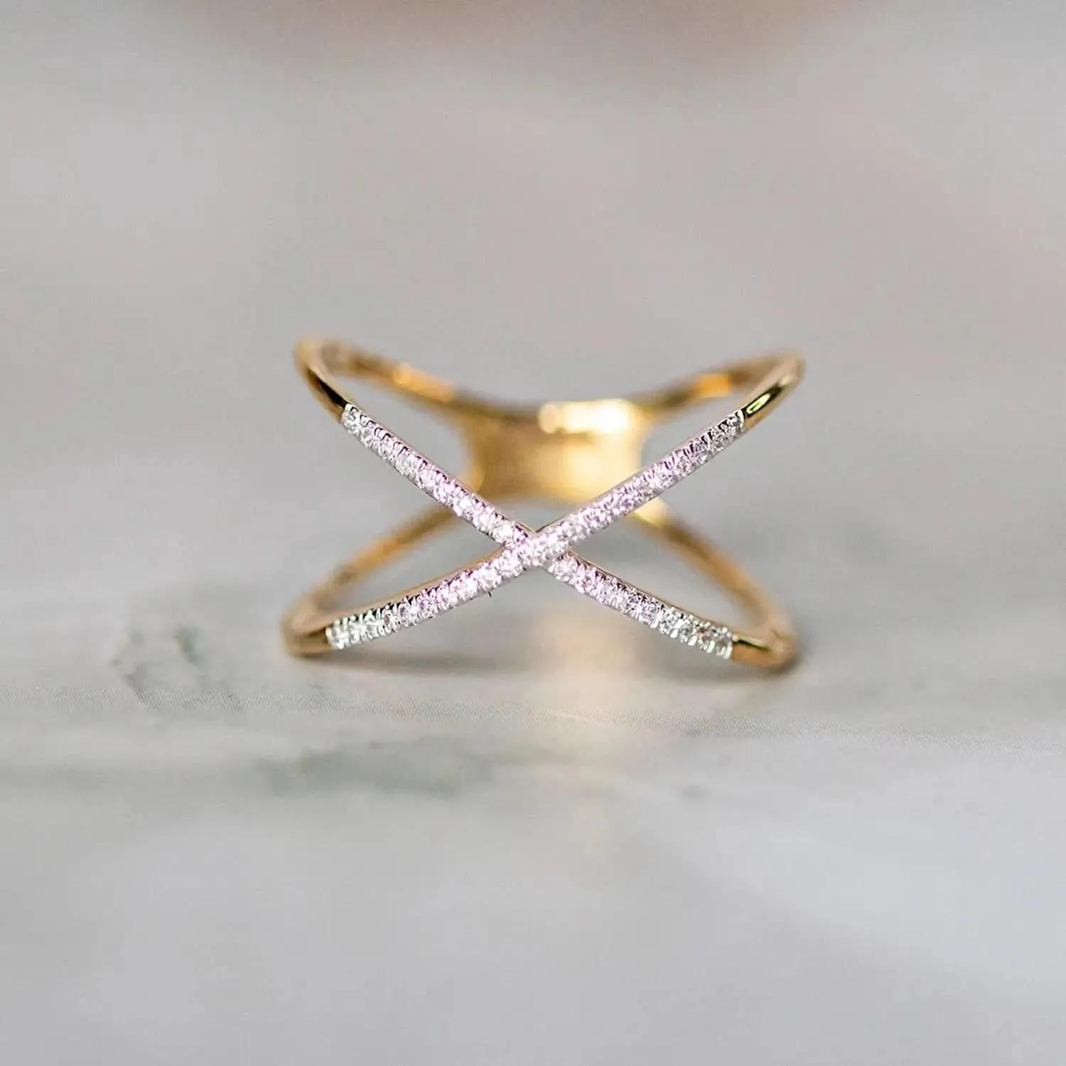Solid Gold Diamond Cross Ring