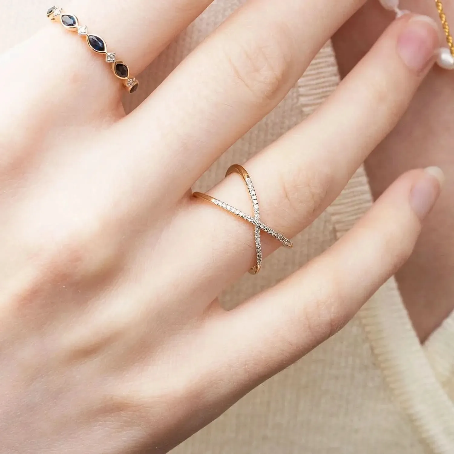 Solid Gold Diamond Cross Ring