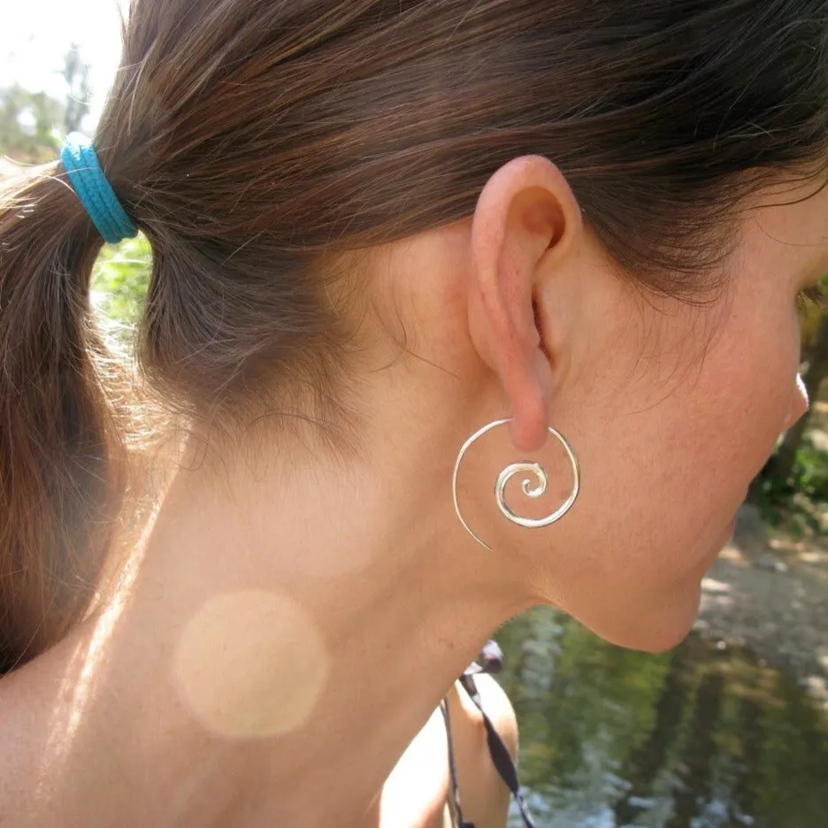 Spiral Earrings - Solid Sterling Silver - Small 1.25" Hoop (036S)