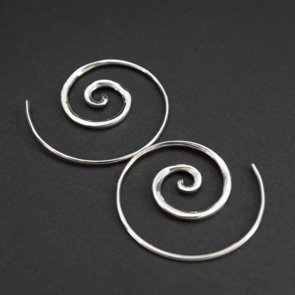 Spiral Earrings - Solid Sterling Silver - Small 1.25" Hoop (036S)