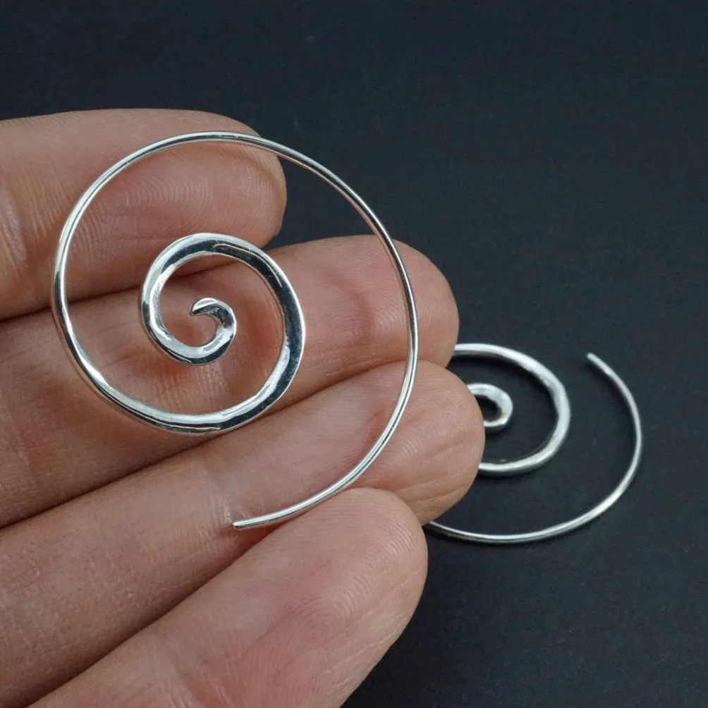 Spiral Earrings - Solid Sterling Silver - Small 1.25" Hoop (036S)