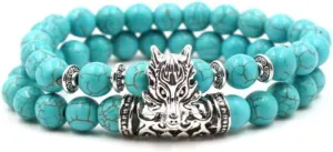 Stackable Pawprint Panther Buddha Skull Dragon Bracelets for Women Mens Elastic Turquoise Beaded Stretch Bracelets Jewelry